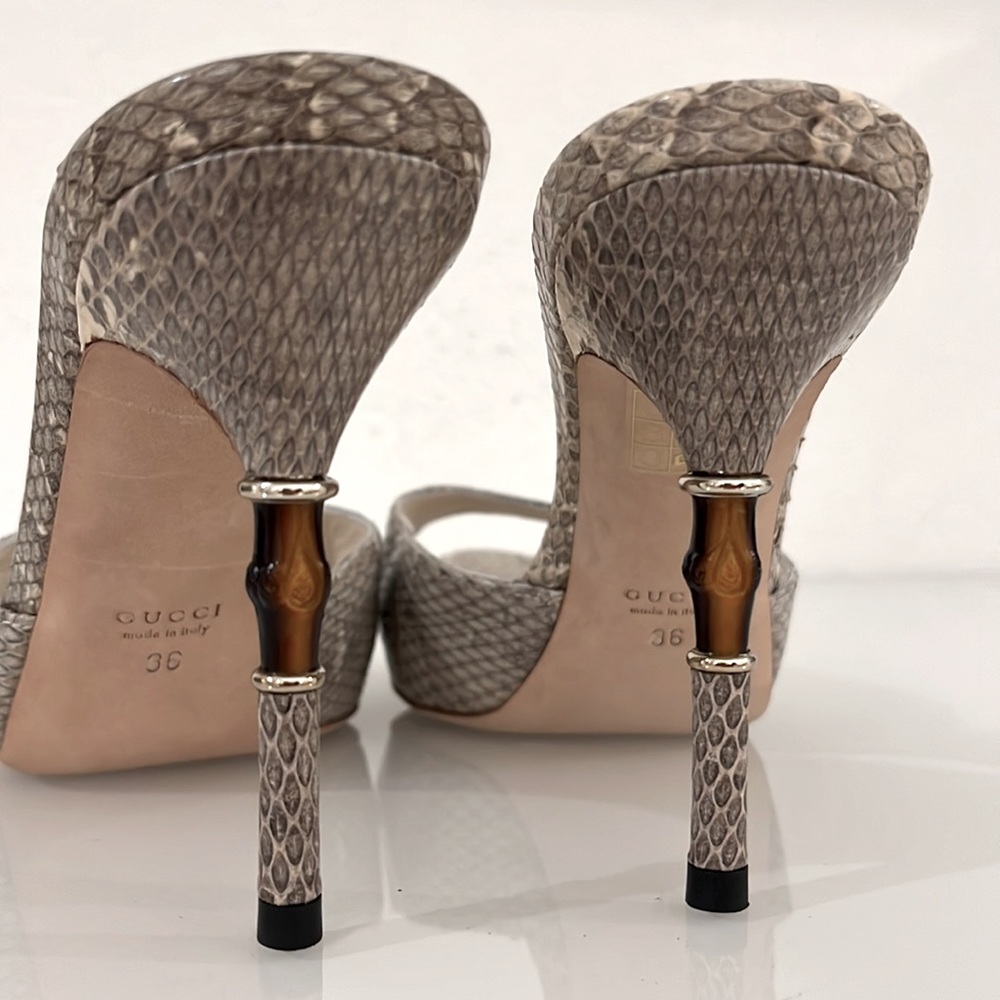 Gucci Light Cream/Black Python Bamboo Heel Sandal… - image 7
